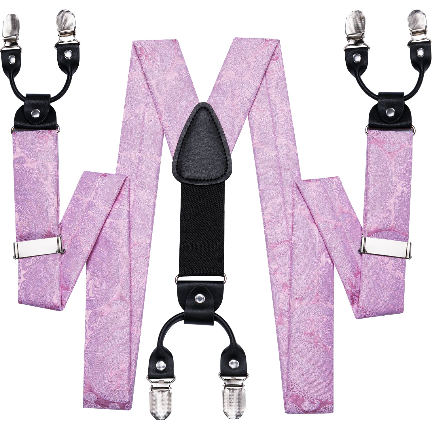 Pink Floral Suspender Bowtie Pocket Square Cufflinks Set