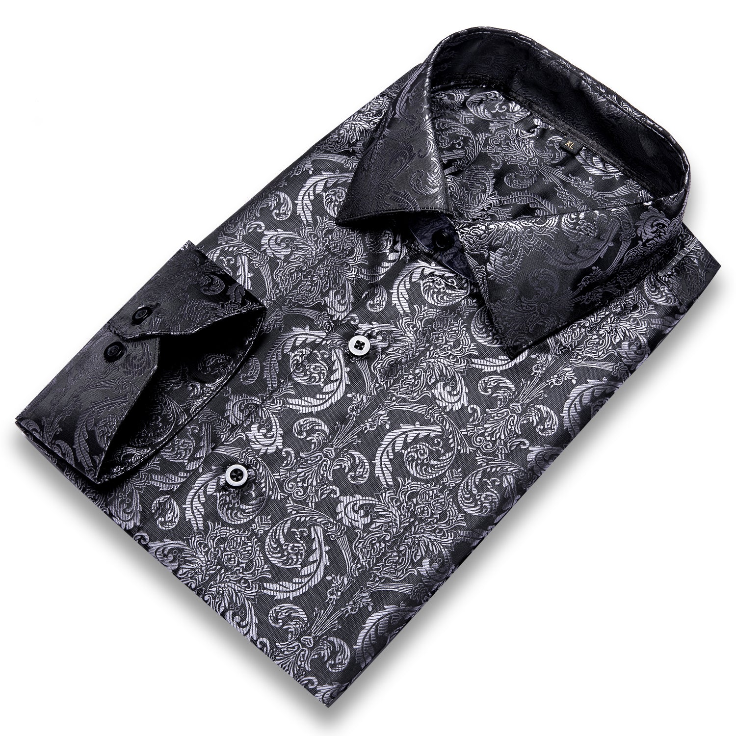 Long Sleeve Shirt Dark Grey Black Jacquard Grey Floral Shirt