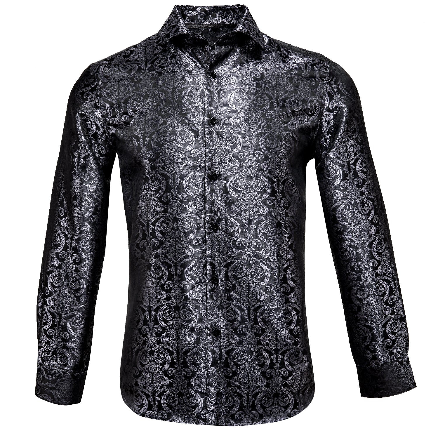 Long Sleeve Shirt Dark Grey Black Jacquard Grey Floral Shirt