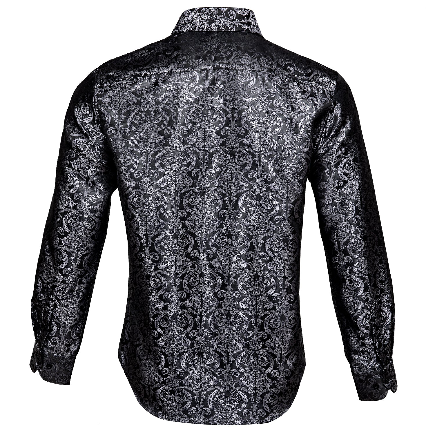 Long Sleeve Shirt Dark Grey Black Jacquard Grey Floral Shirt