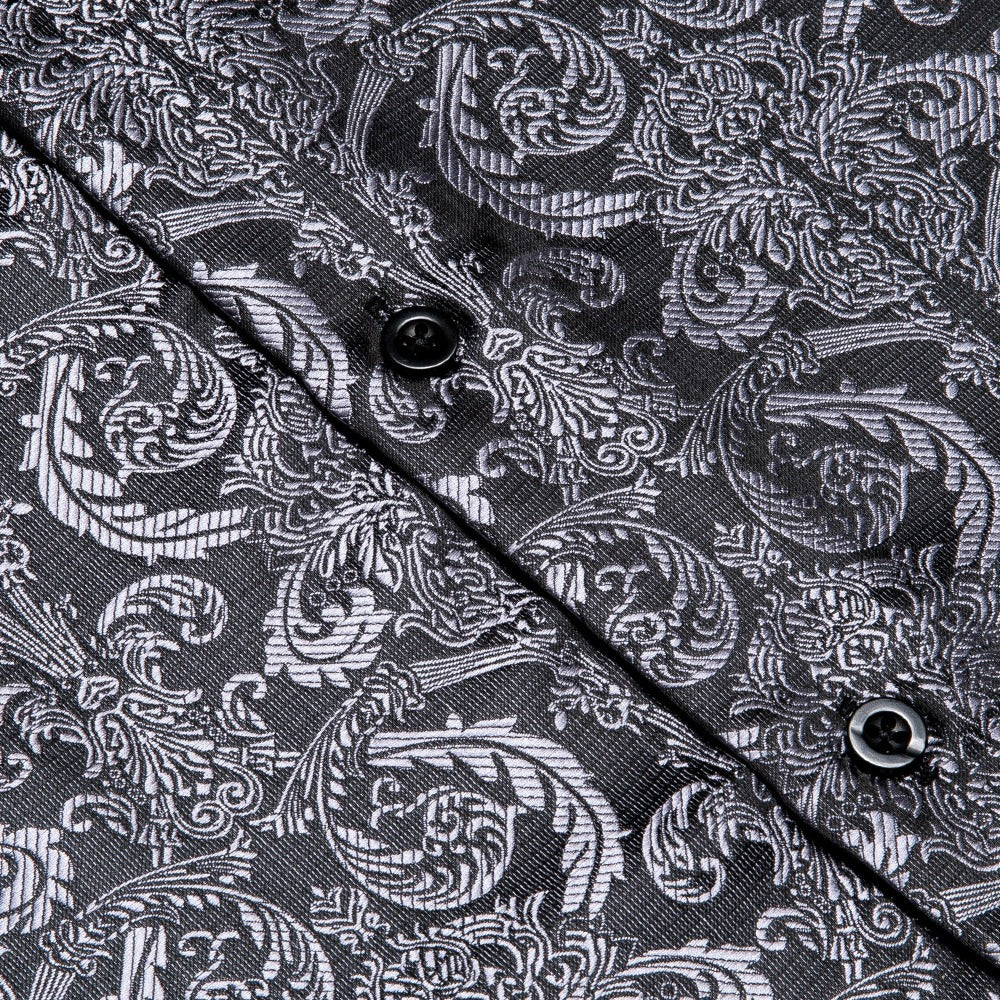 Long Sleeve Shirt Dark Grey Black Jacquard Grey Floral Shirt