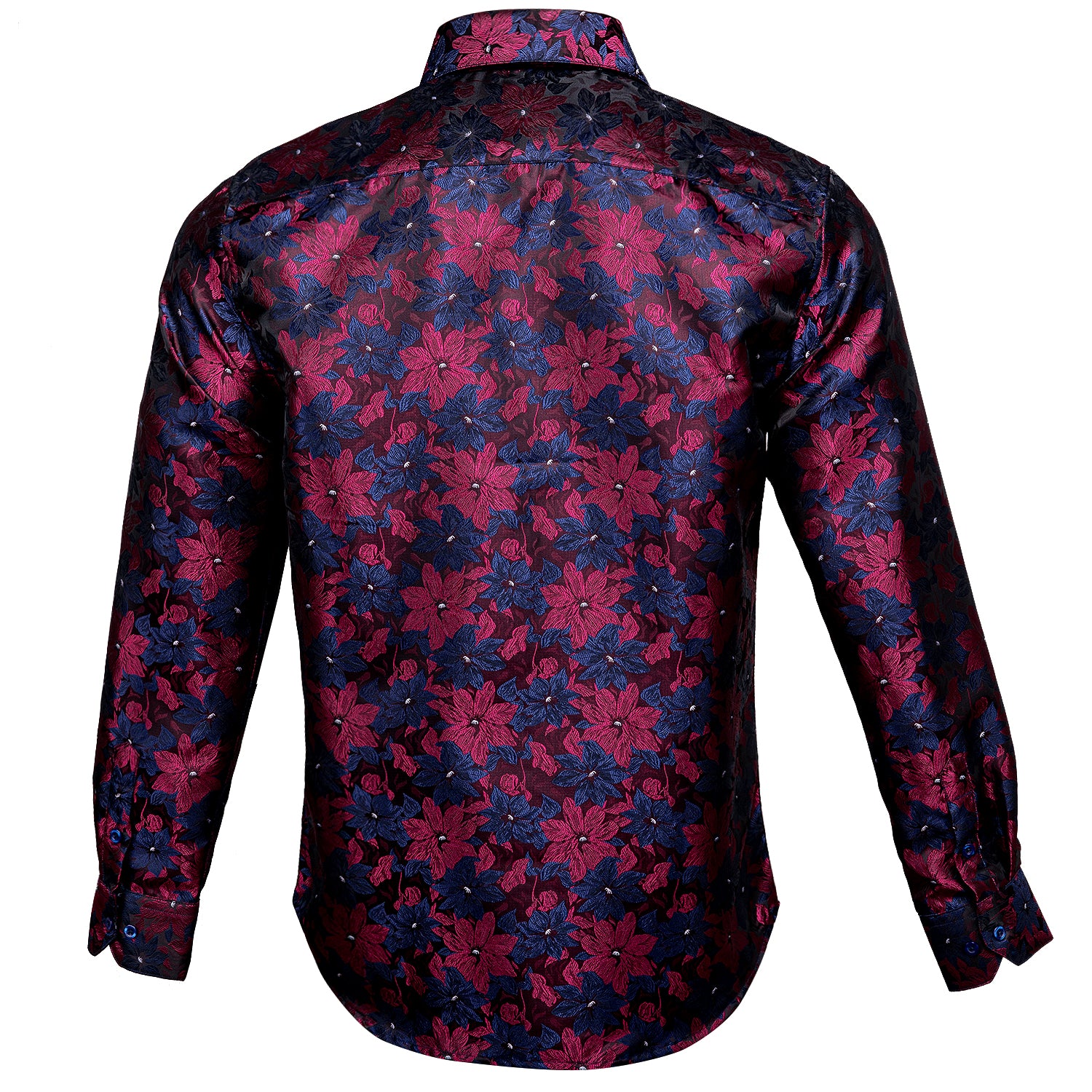 Red Floral Dinner Mens Top Blue Red Floral Silk Button Up Shirt