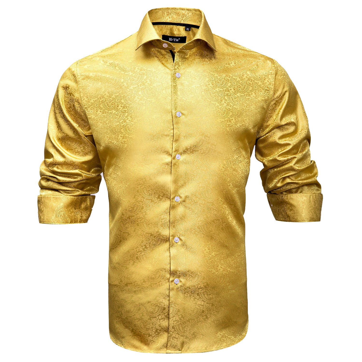 white christmas dresses Hi-Tie Mustard Dress Shirt Yellow Golden Paisley Men Long Sleeve Shirt, L white christmas dresses Hi-Tie Mustard Dress Shirt Yellow Golden Paisley Men Long Sleeve Shirt, L