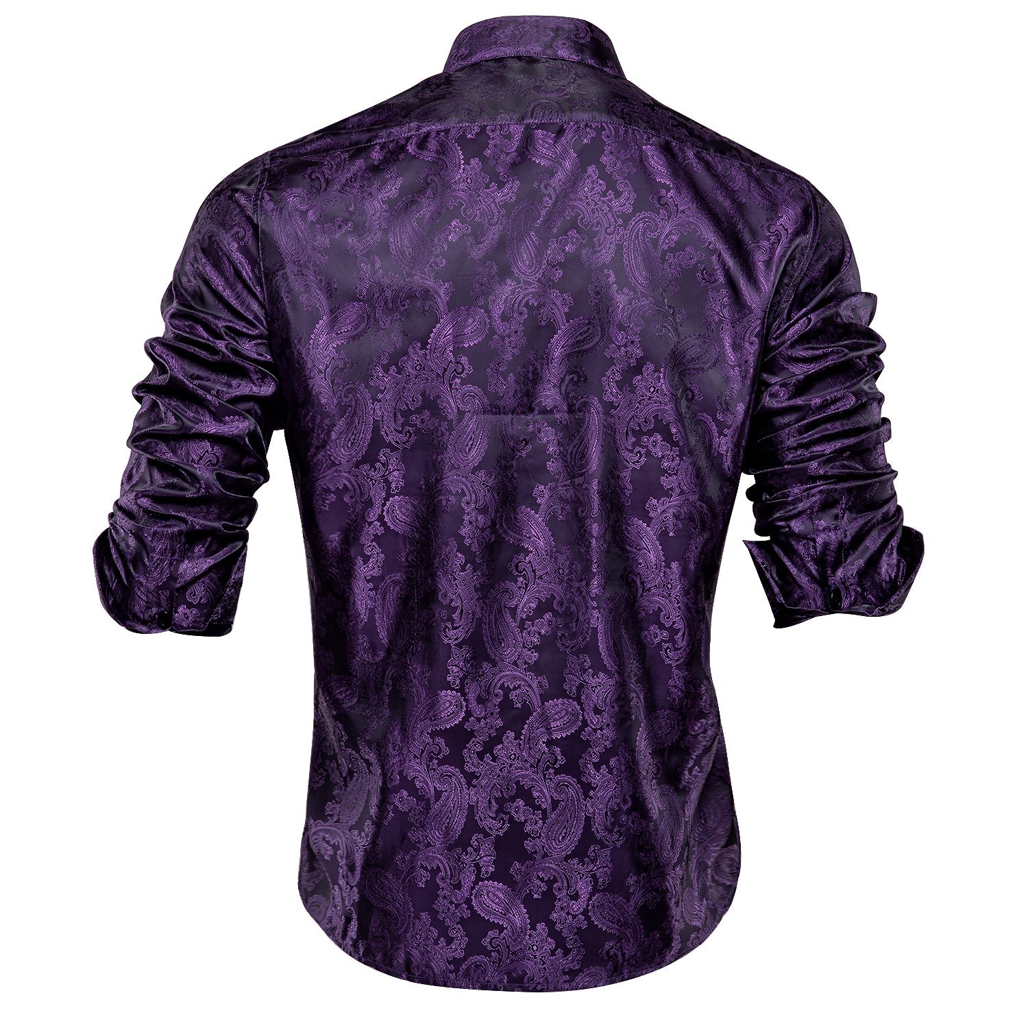 Black Purple Paisley Silk Men's Long Sleeve Shirt