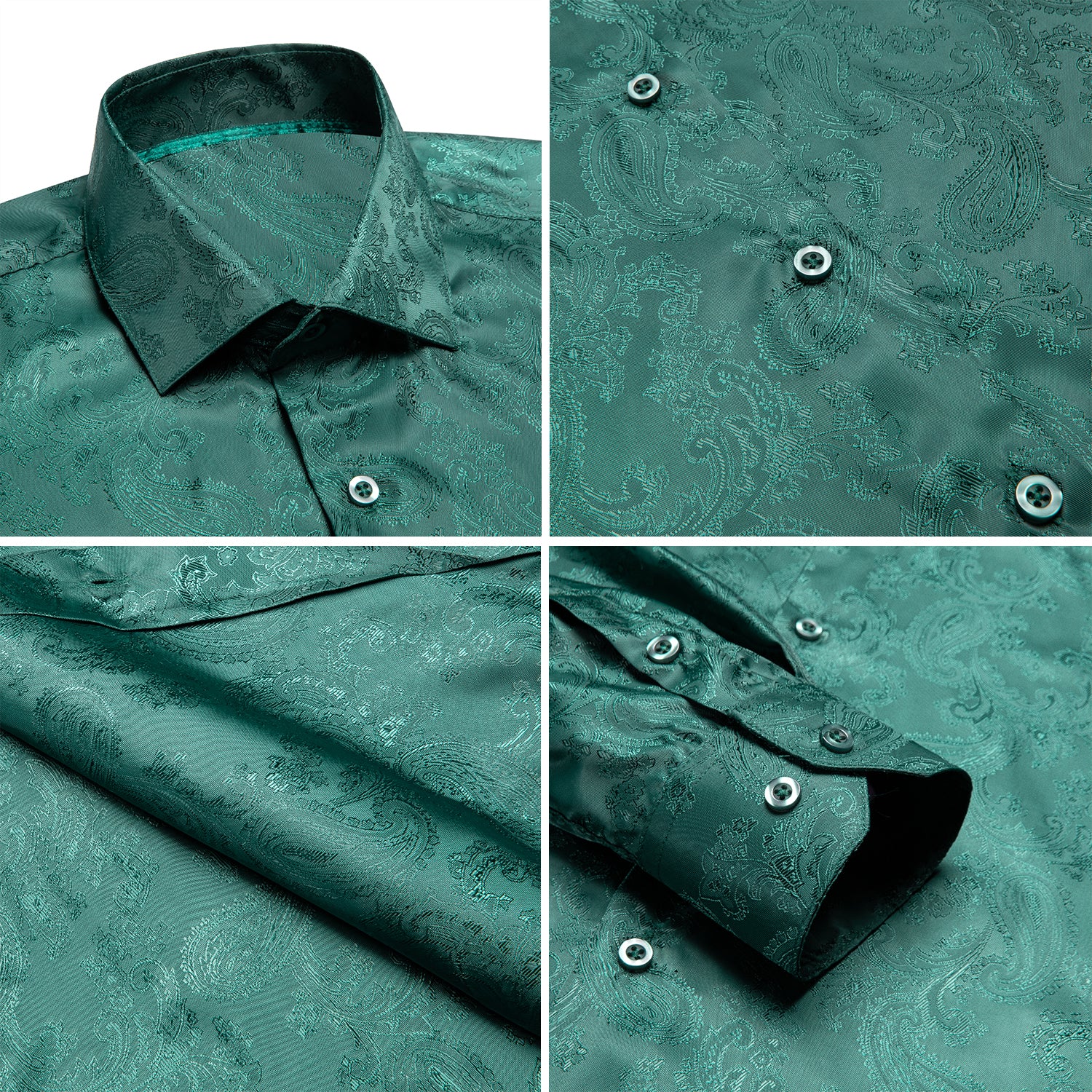 Turquoise Green Paisley Silk Men's Shirt