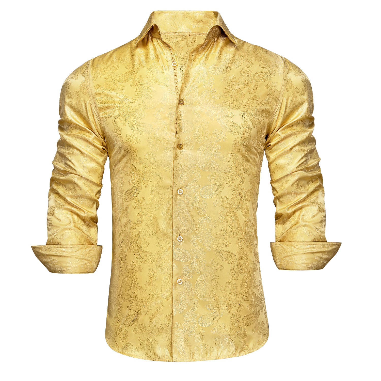 Shinning Yellow Paisley Silk Men's Shirt