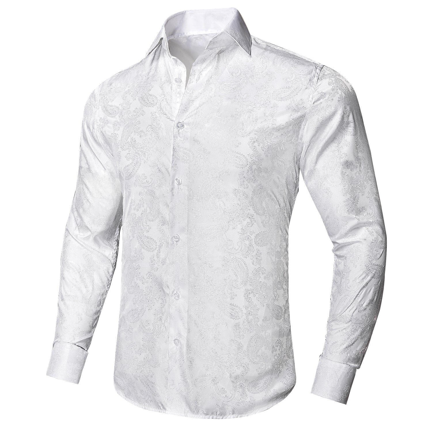 Pure White Paisley Silk Men's Shirt