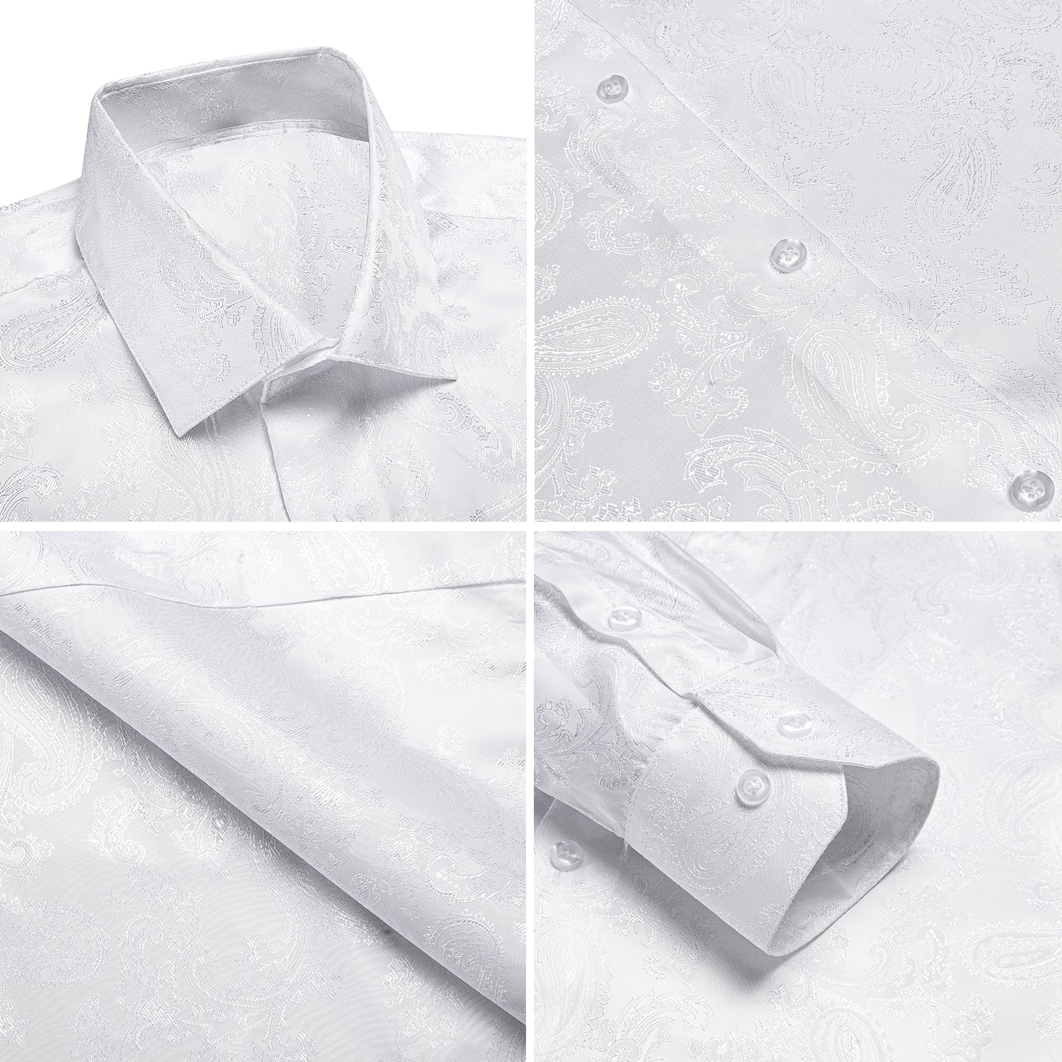 Pure White Paisley Silk Men's Shirt