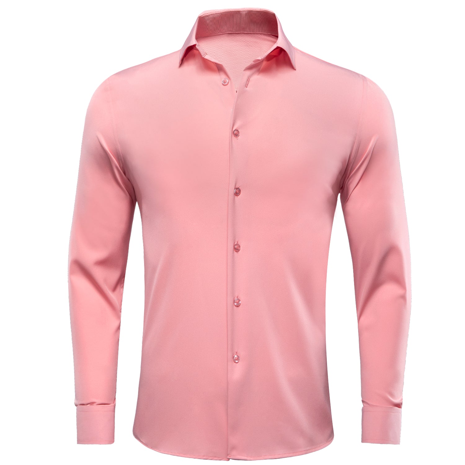 Salmon Pink Stretch Men's Long Sleeve Shirt