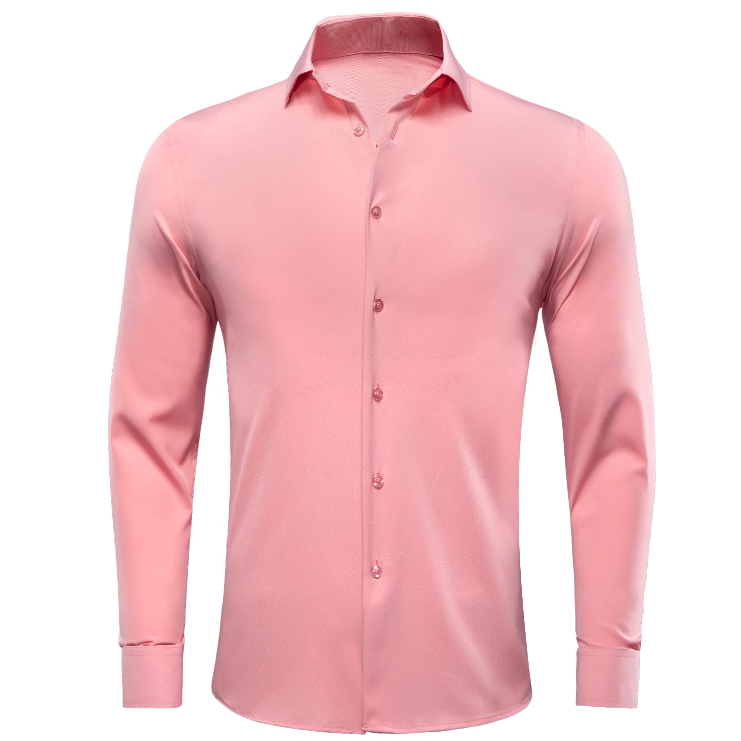 Salmon Pink Stretch Men's Long Sleeve Shirt, S Salmon Pink Stretch Men's Long Sleeve Shirt, S
