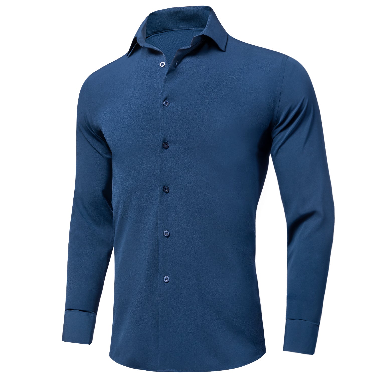 Navy Blue Stretch Men's Long Sleeve Shirt