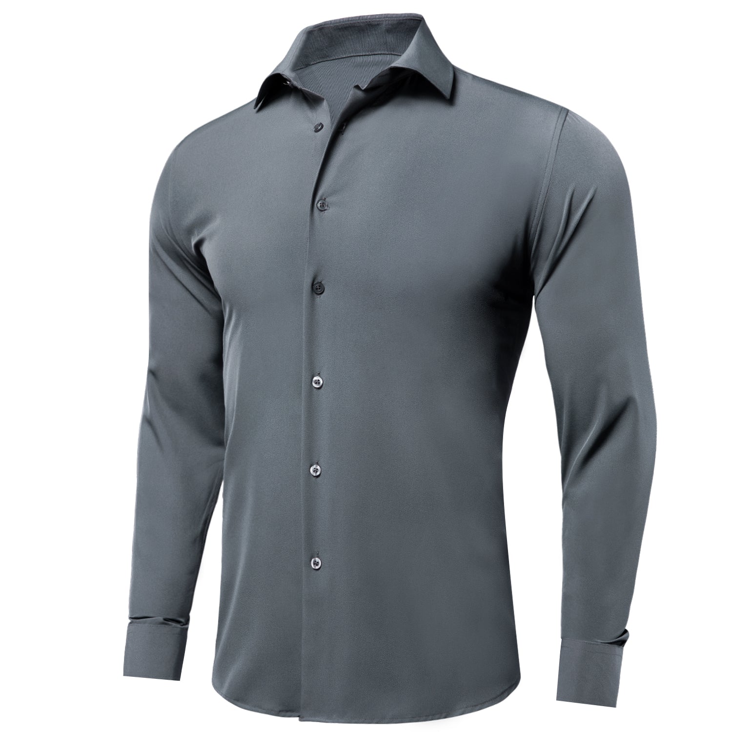 Pure Grey Stretch Men's Long Sleeve Shirt
