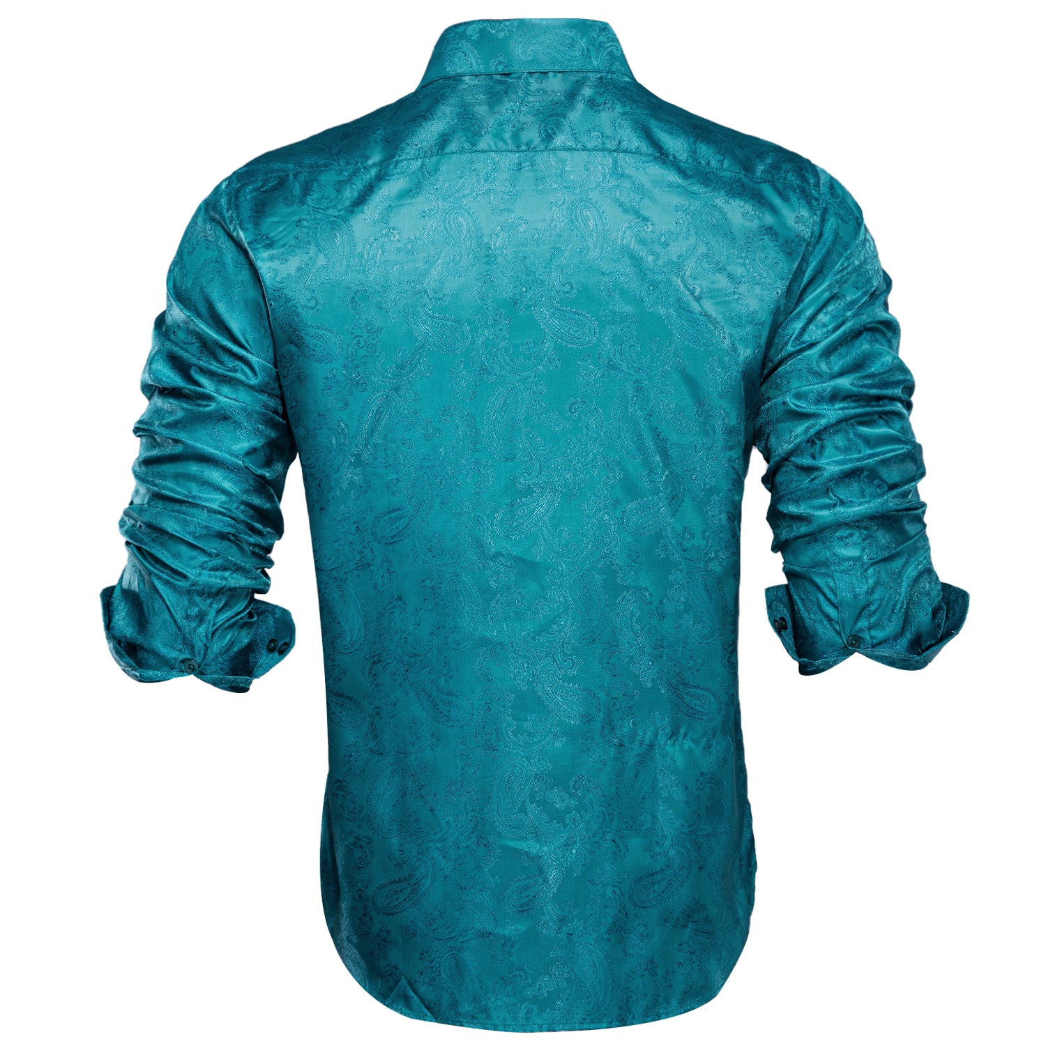 Lake Blue Paisley Silk Men's Long Sleeve Shirt