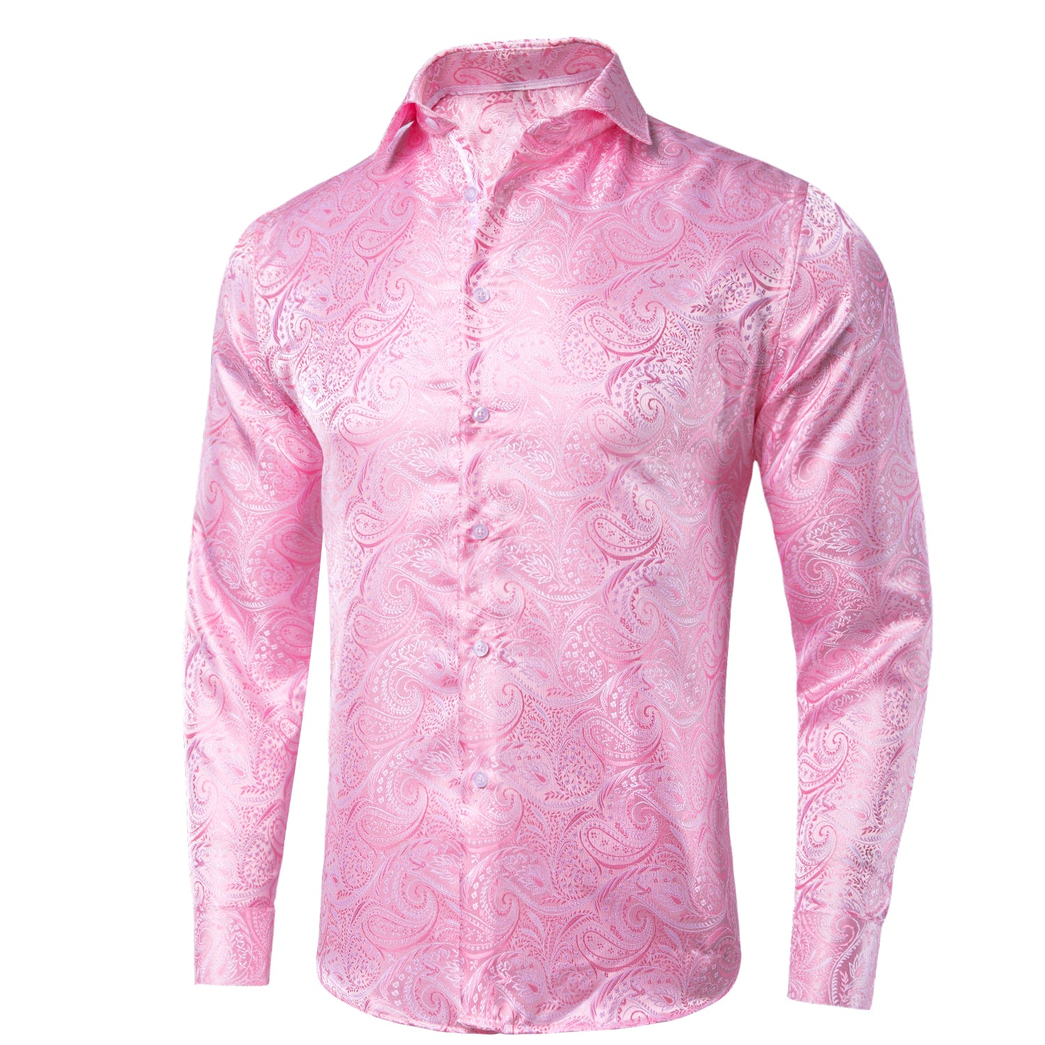 Baby Pink Paisley Silk Men's Long Sleeve Shirt