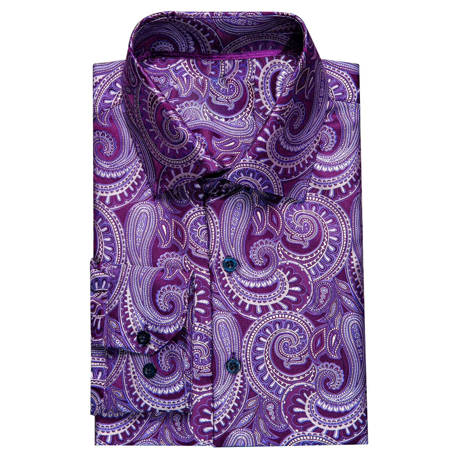 Hi-Tie Men's Shirt Purple Paisley Silk Windsor Collar Button Down Shirt