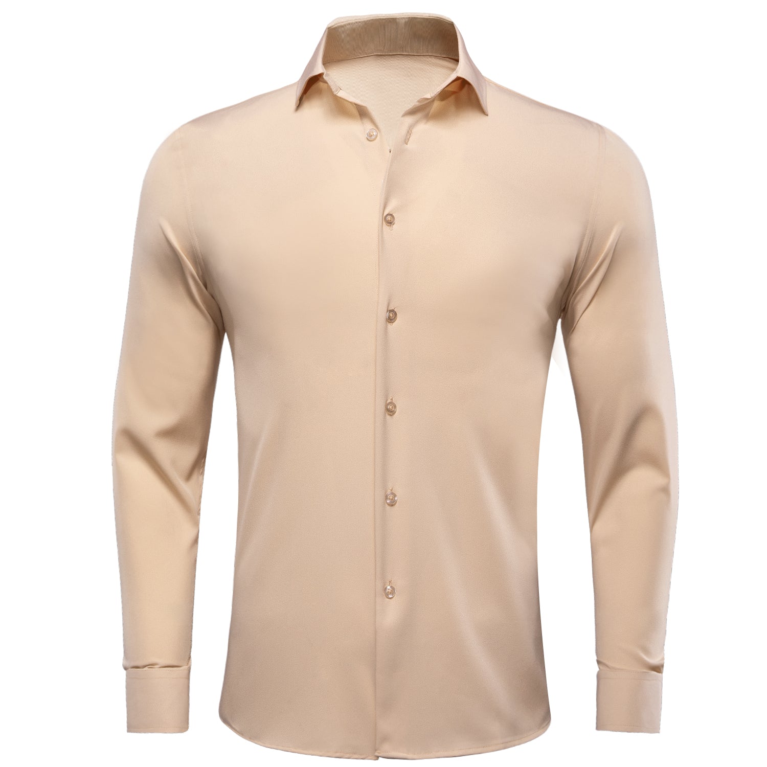 Tan Men's Formal Silk Solid Long Sleeve Shirt