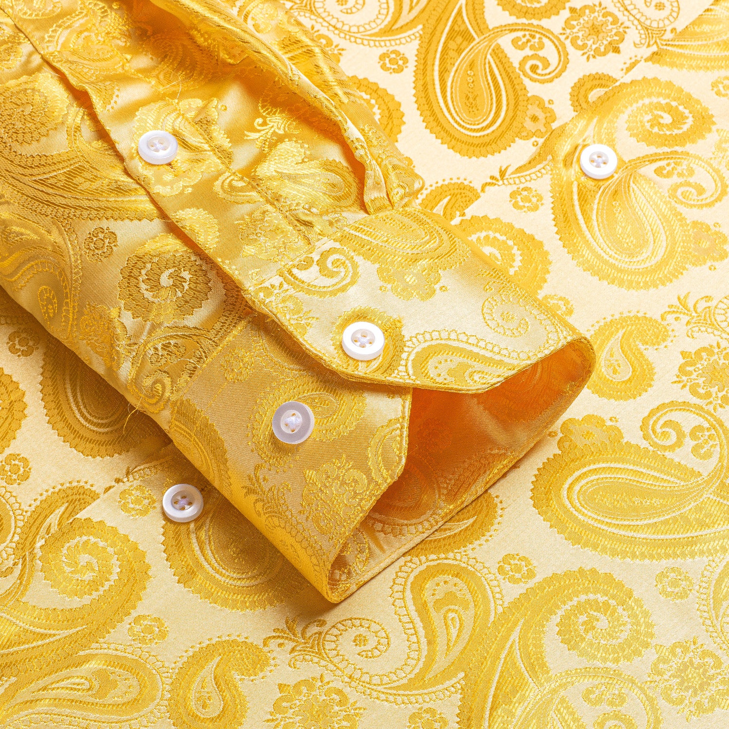 Golden Silver Paisley Silk Men's Long Sleeve Shirt
