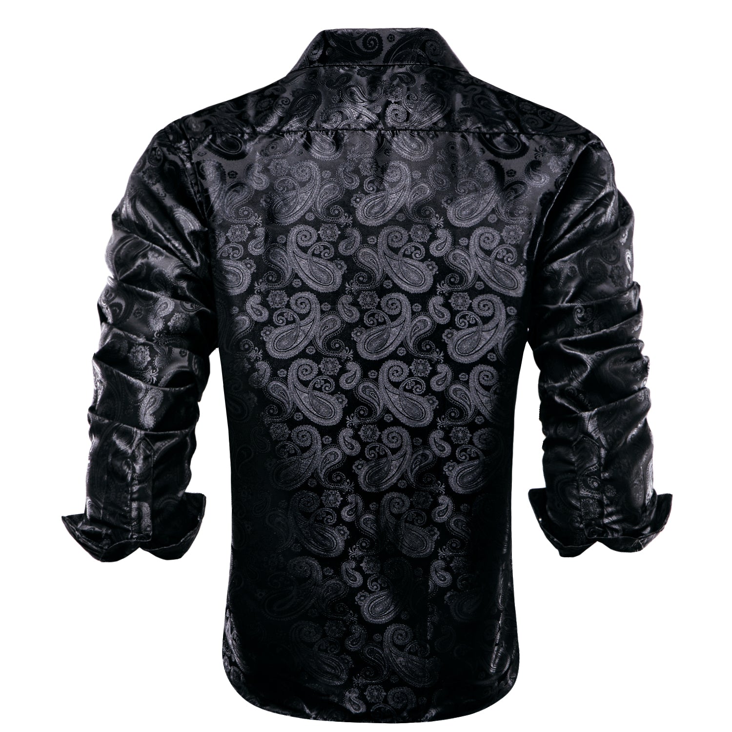 Black Paisley Silk Men's Long Sleeve Shirt Casual