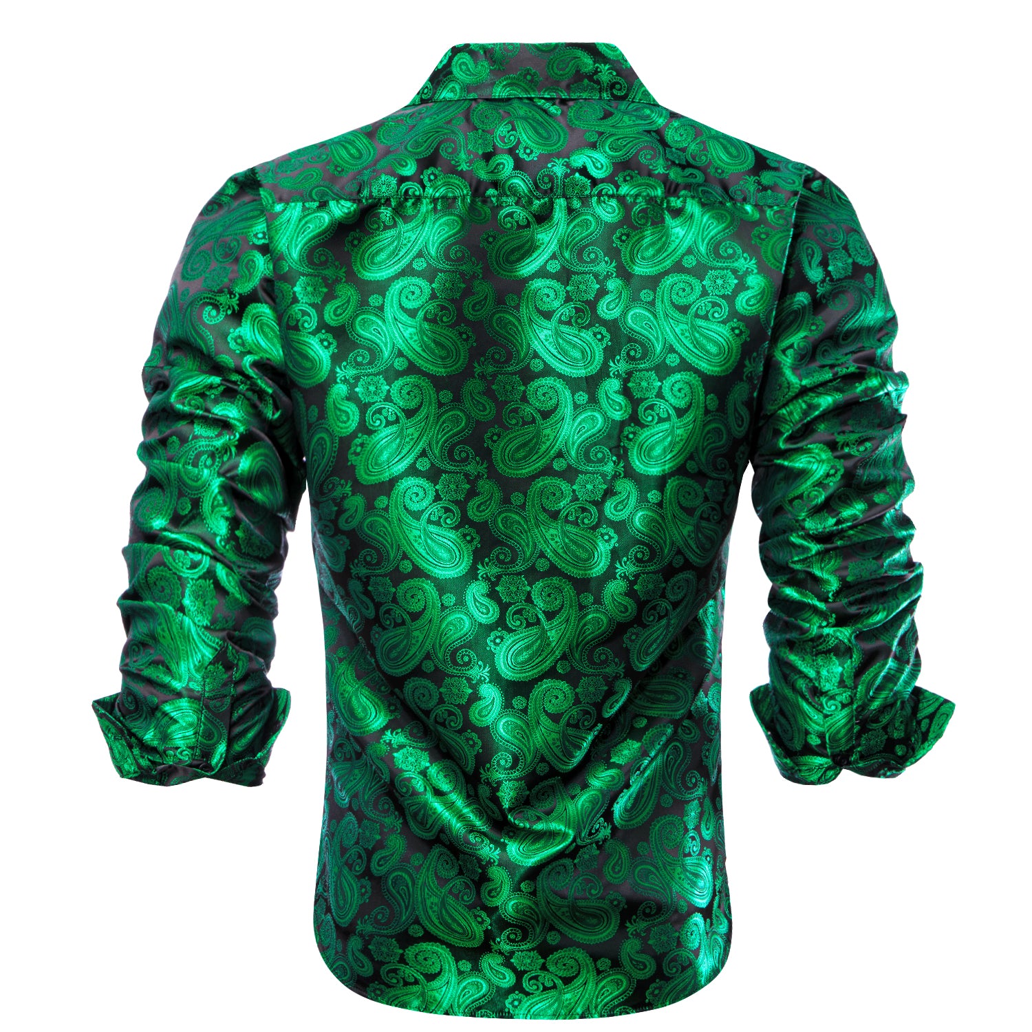 Green Black Paisley Silk Men's Long Sleeve Shirt Casual