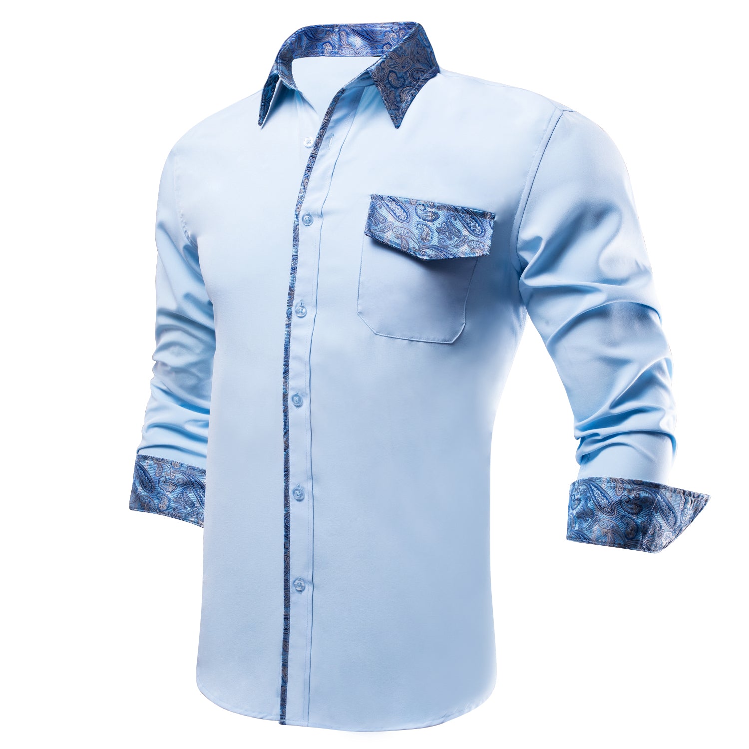 Fresh Light Blue Men's Stitching Shirt