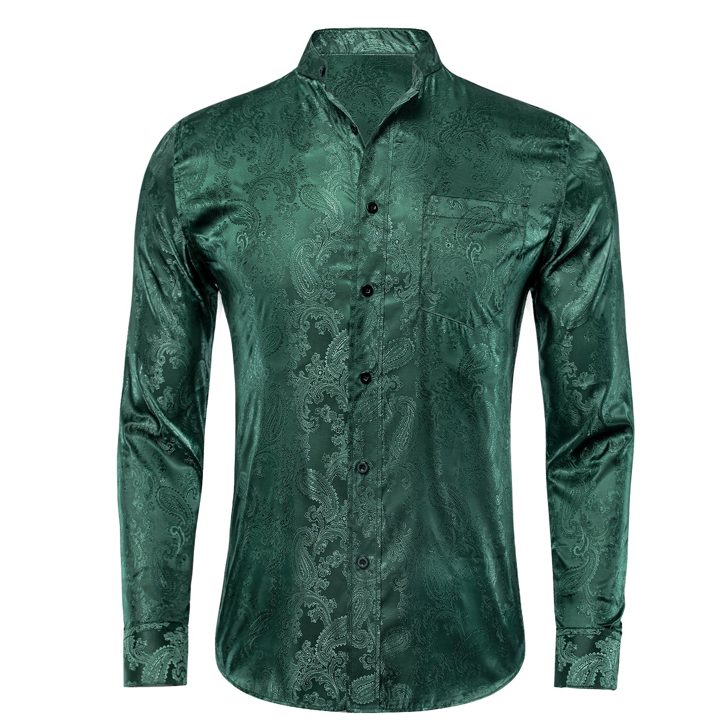 Emerald Green Paisley Men's Silk Dress Long Sleeve Shirt