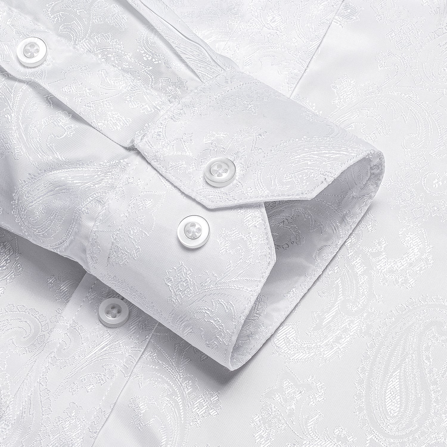 Pure White Paisley Men's Silk Dress Long Sleeve Shirt