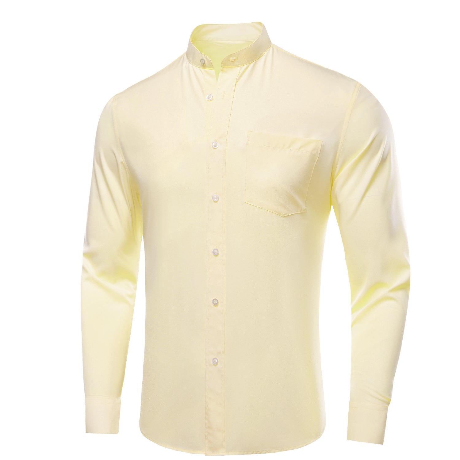 Light Yellow Solid Men's Long Sleeve Dress Shirt