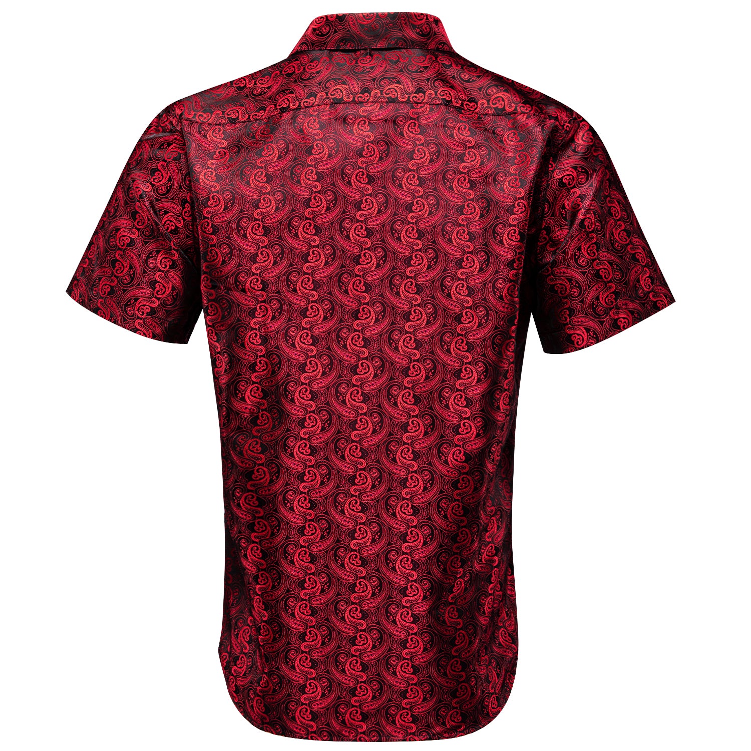 Red Black Paisley Silk Men's Short Sleeve Shirt
