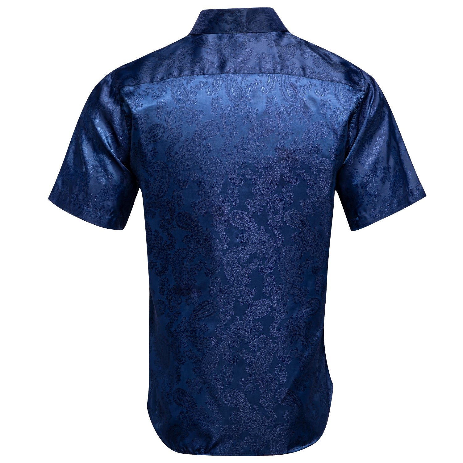 Dark Blue Paisley Silk Men's Short Sleeve Shirt