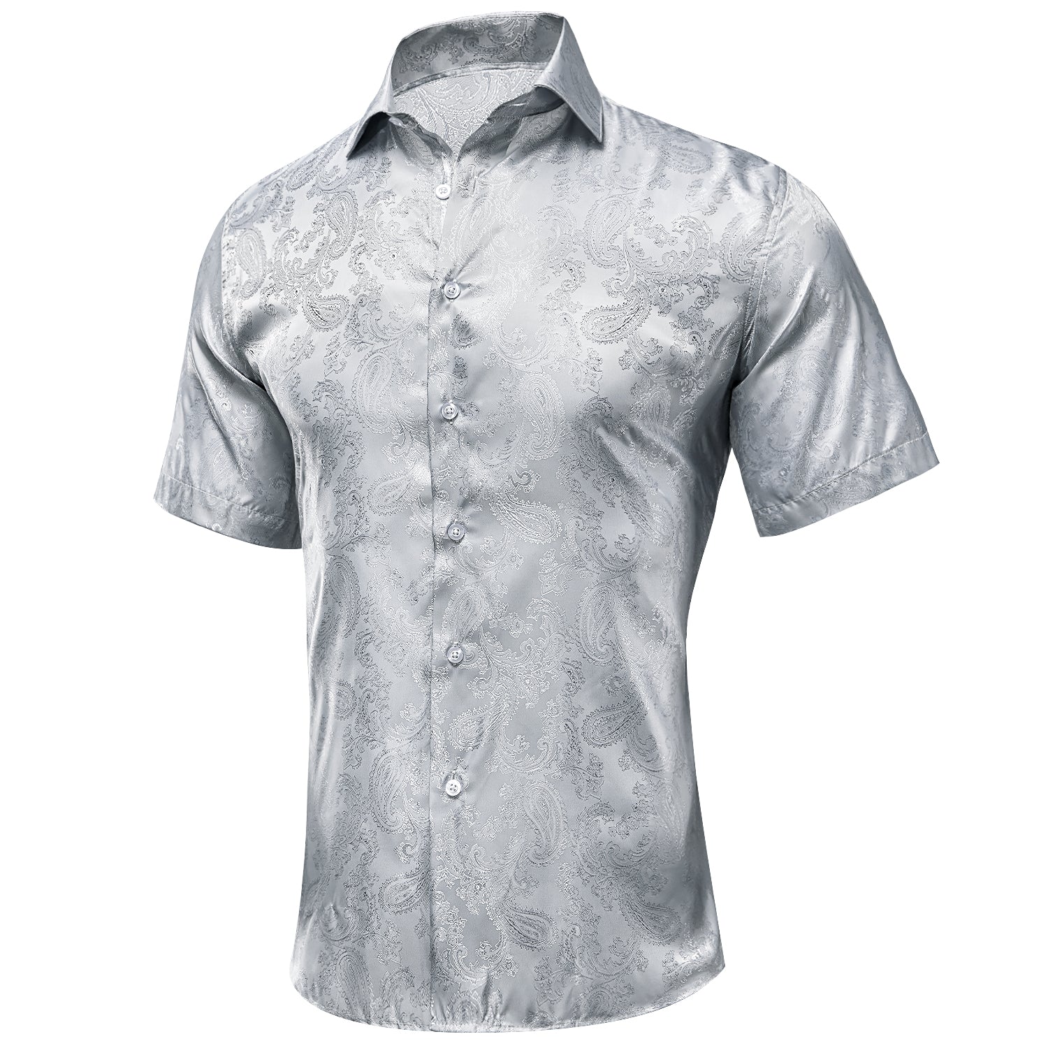 Dark Grey Paisley Silk Men's Short Sleeve Shirt