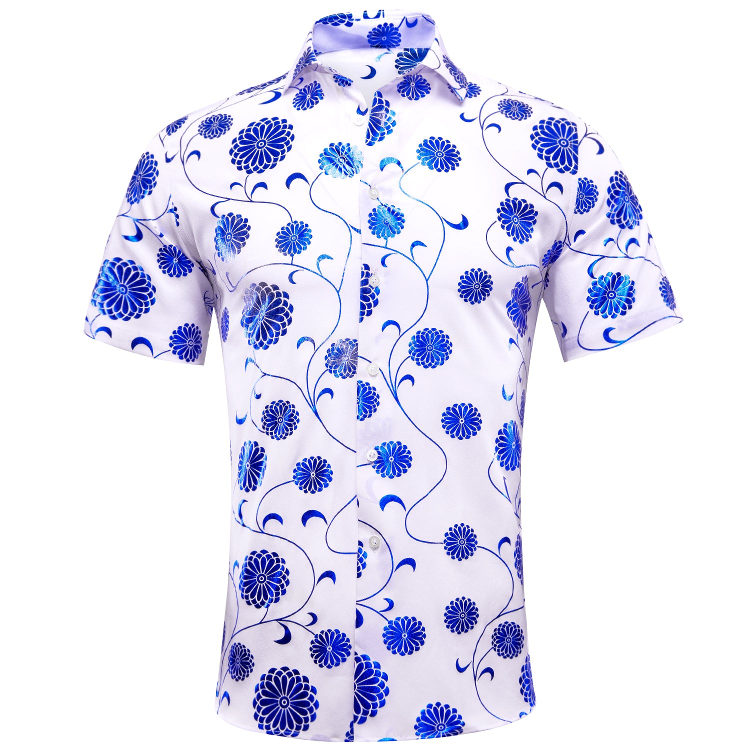 White Blue Flower Men's Short Sleeve Shirt
