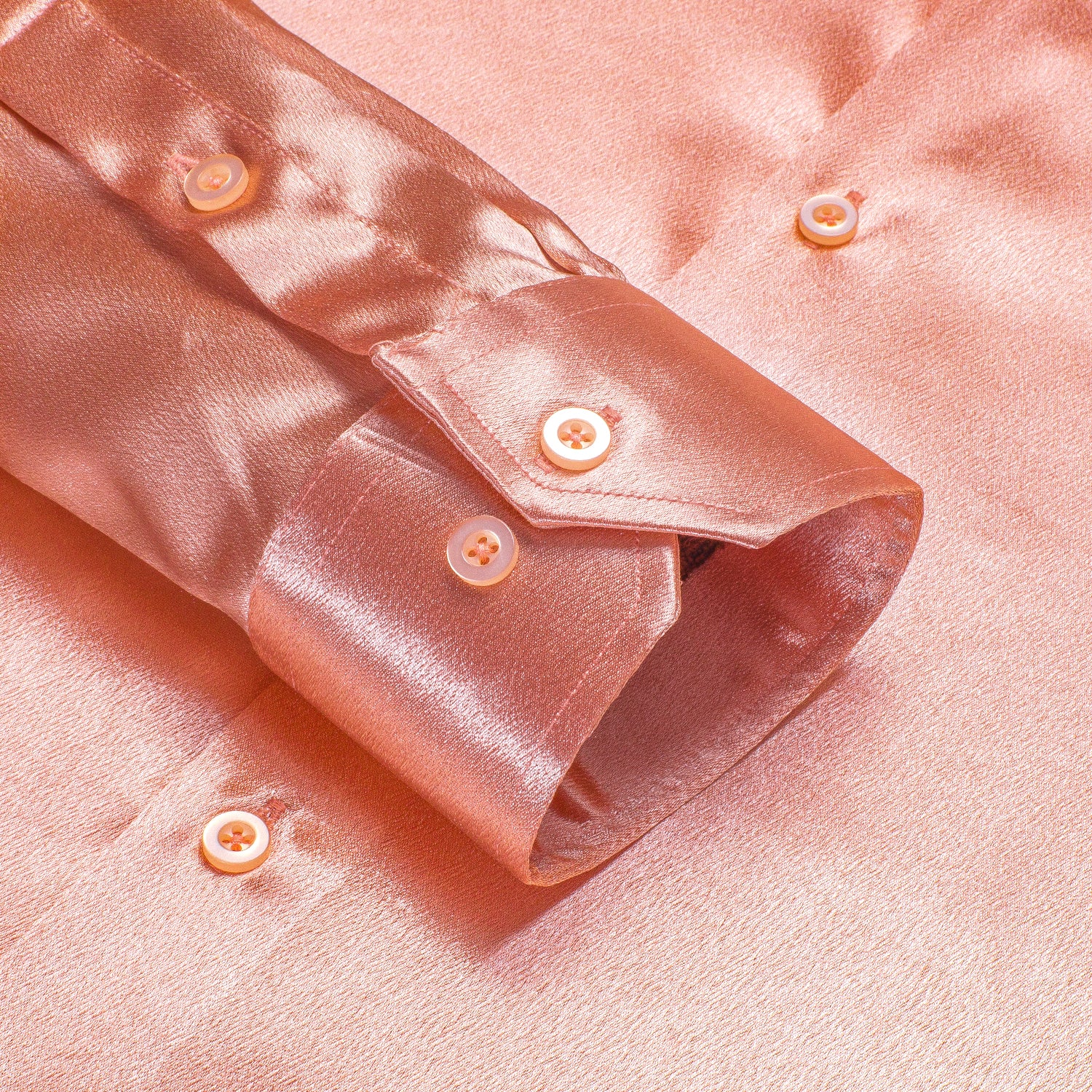Coral Pink Satin Silk Men's Long Sleeve Shirt