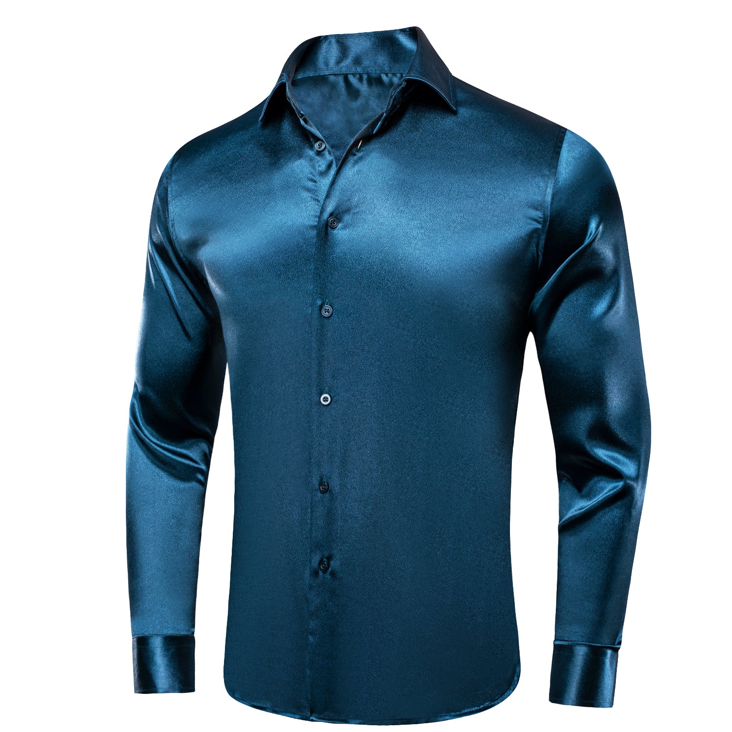 Lake Blue Satin Silk Men's Long Sleeve Shirt