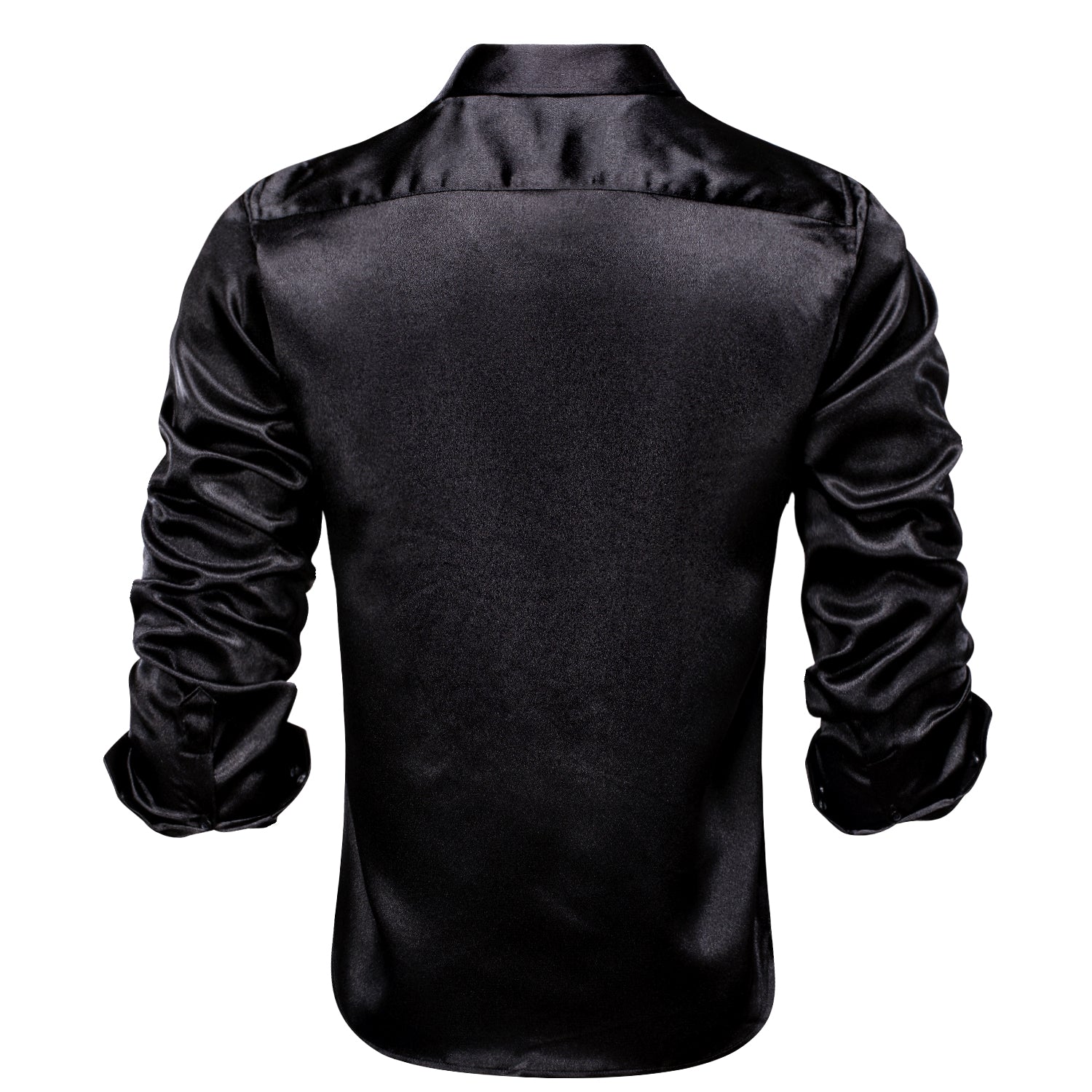 Black Satin Silk Men's Long Sleeve Shirt
