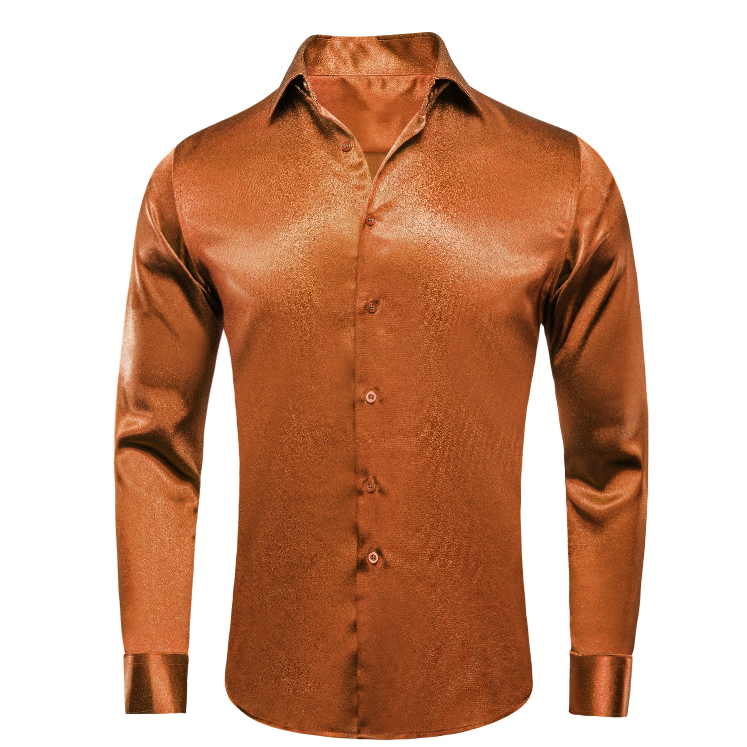 Turmeric Yellow Satin Silk Men's Long Sleeve Shirt, M