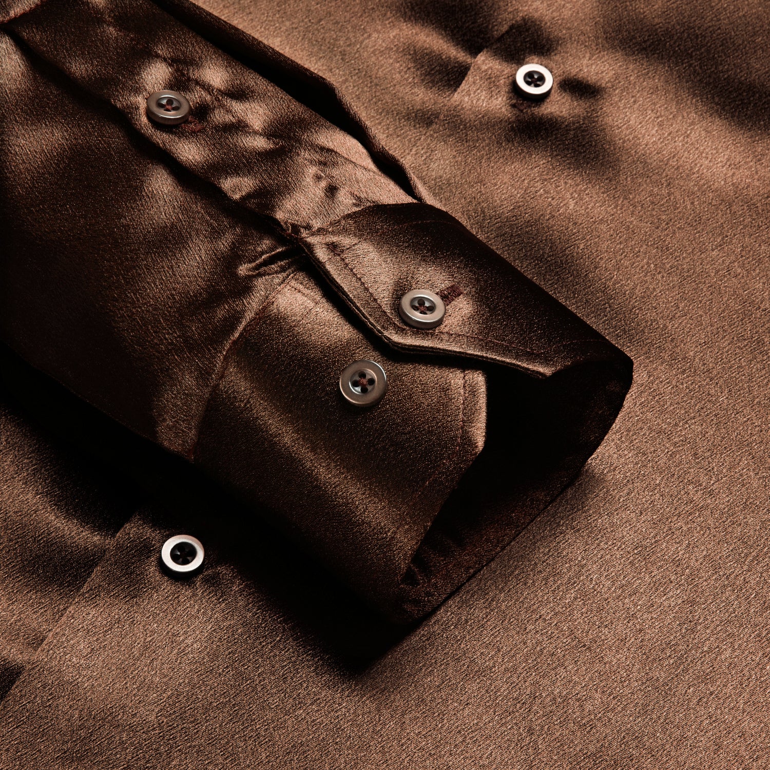 Brown Satin Silk Men's Long Sleeve Shirt