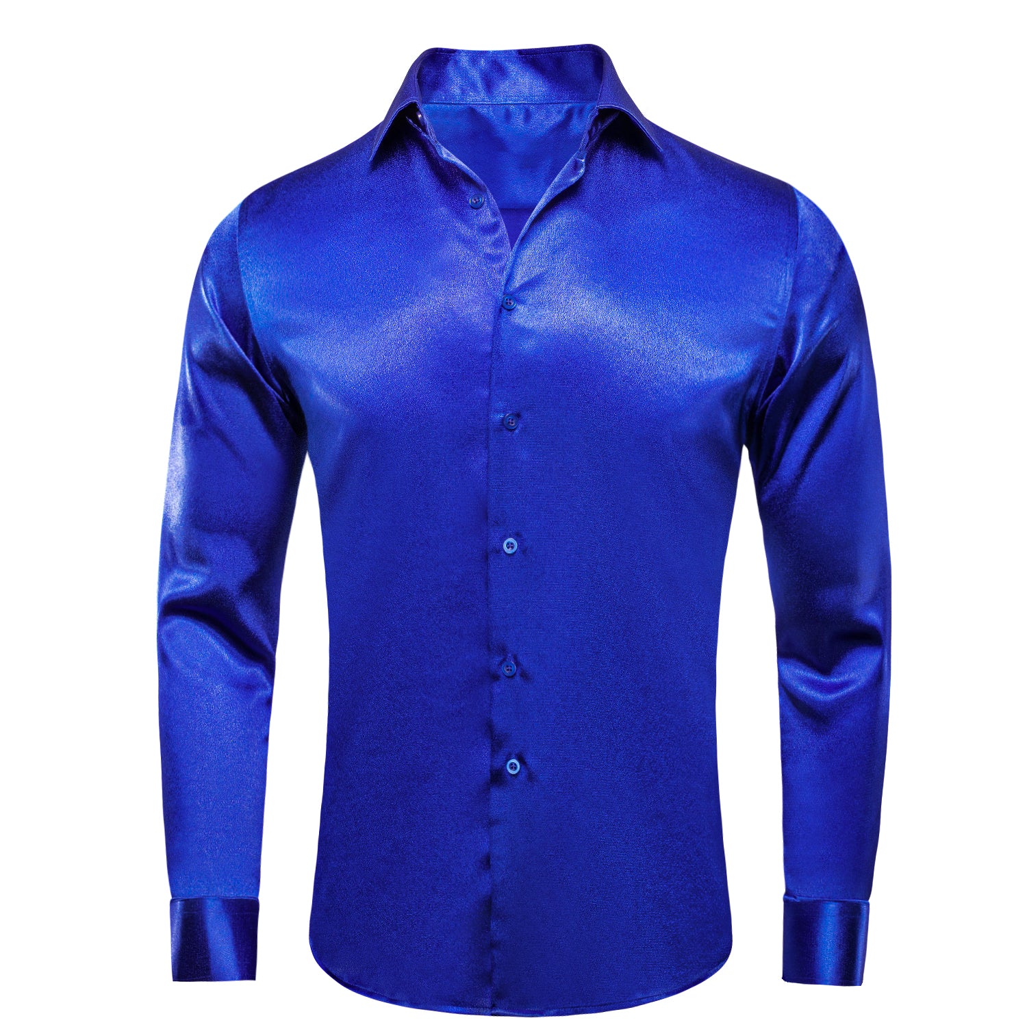 Royal Blue Satin Silk Men's Long Sleeve Shirt