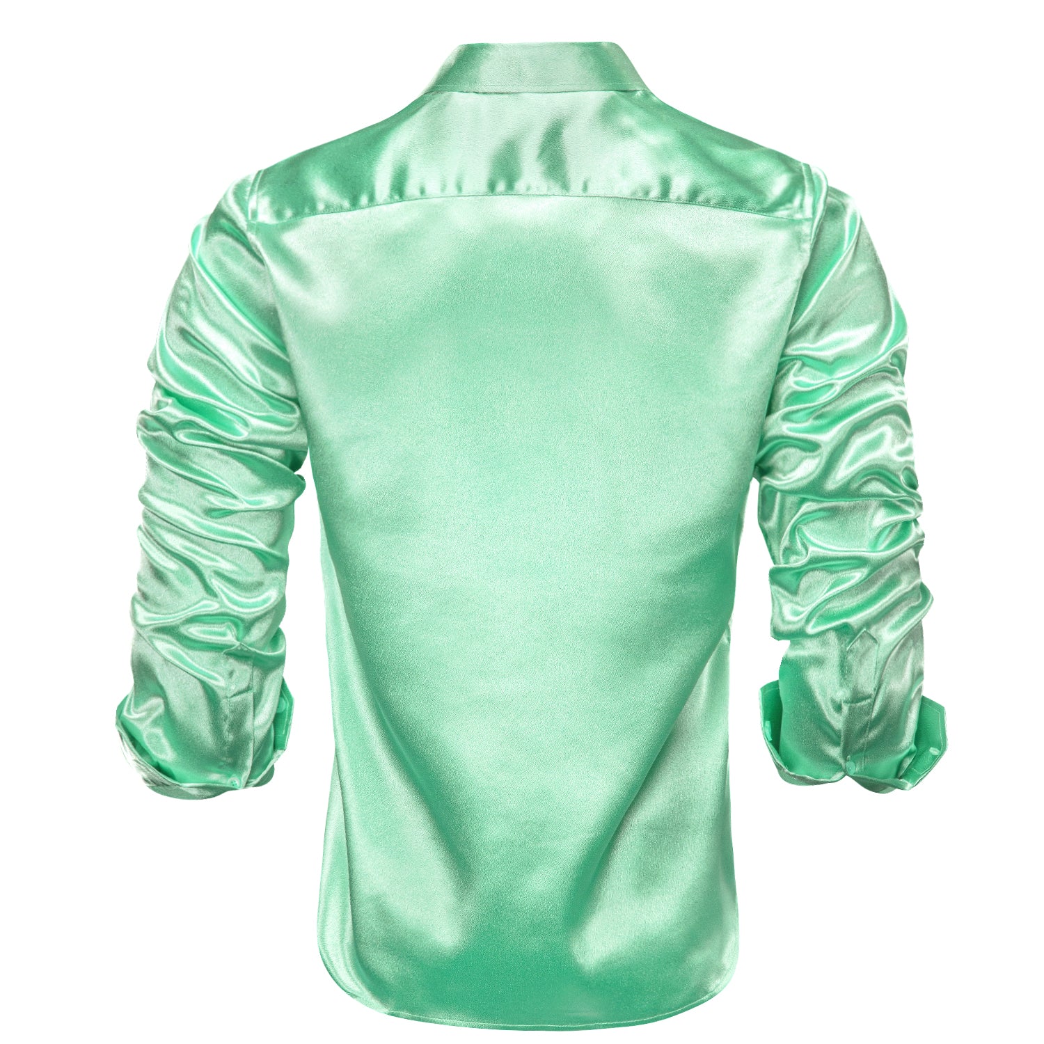Mint Green Satin Silk Men's Long Sleeve Shirt