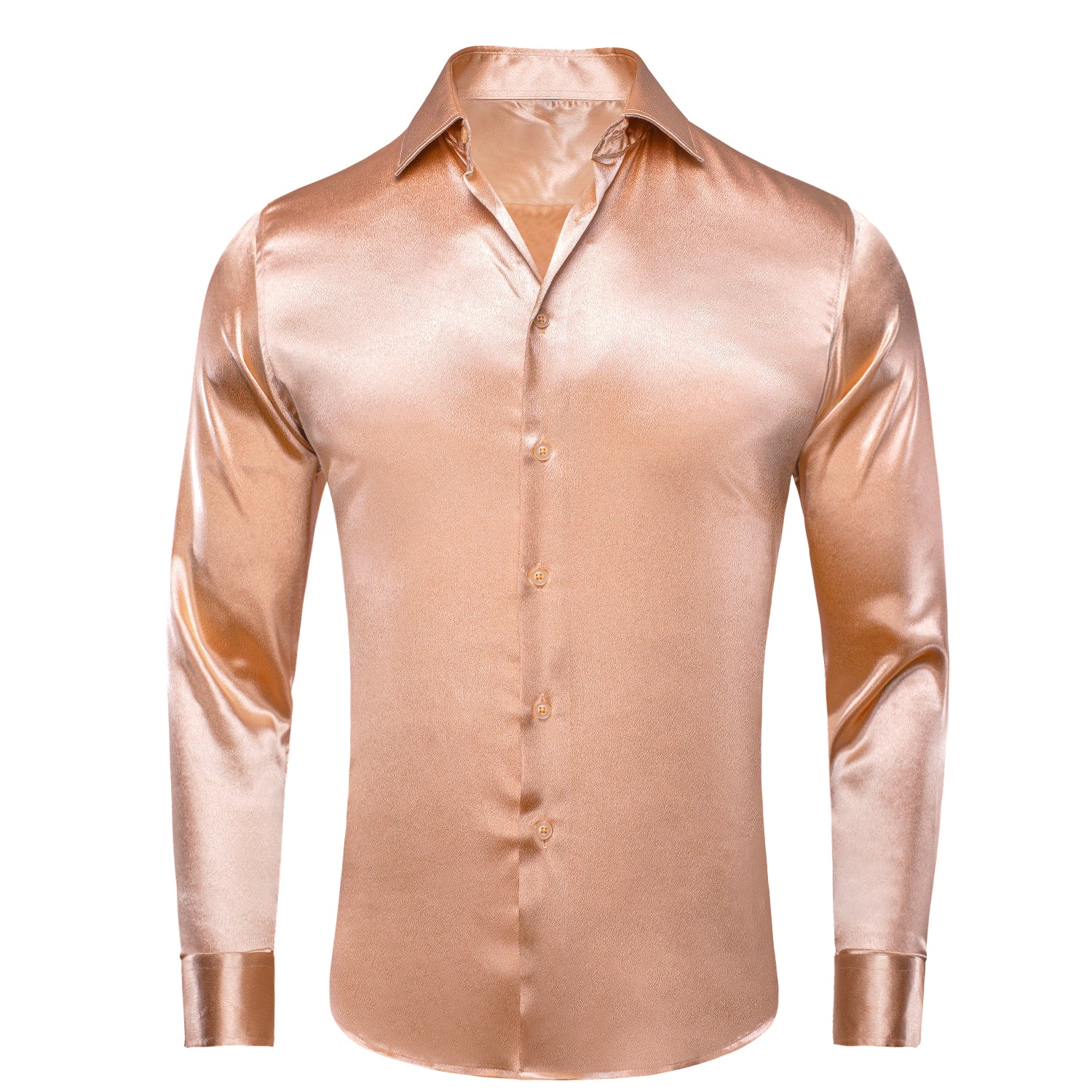 Rose Golden Satin Silk Men's Long Sleeve Shirt