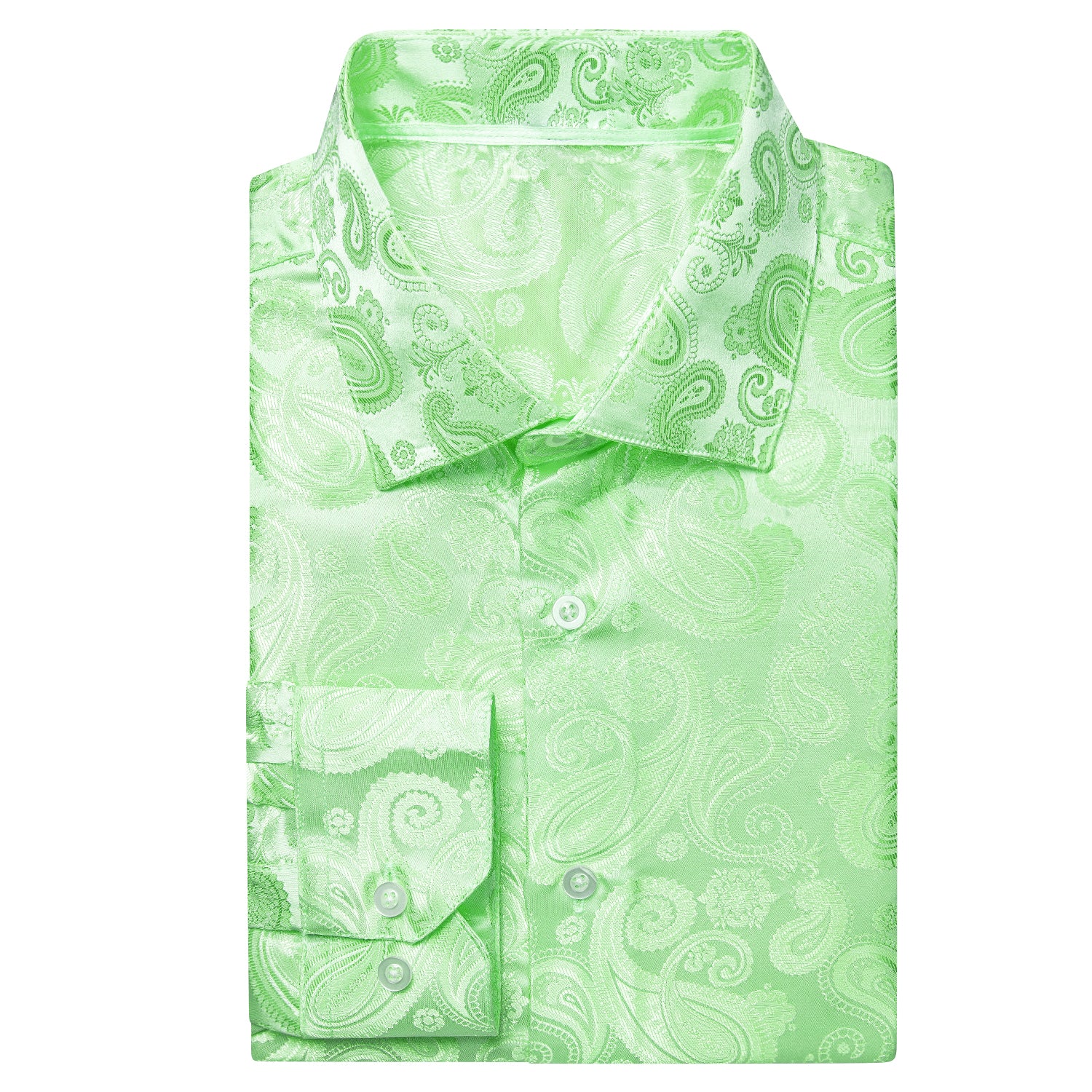 Apple Green Paisley Silk Men's Long Sleeve Shirt Casual