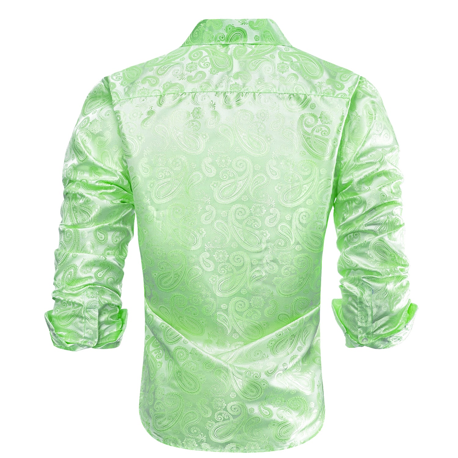 Apple Green Paisley Silk Men's Long Sleeve Shirt Casual