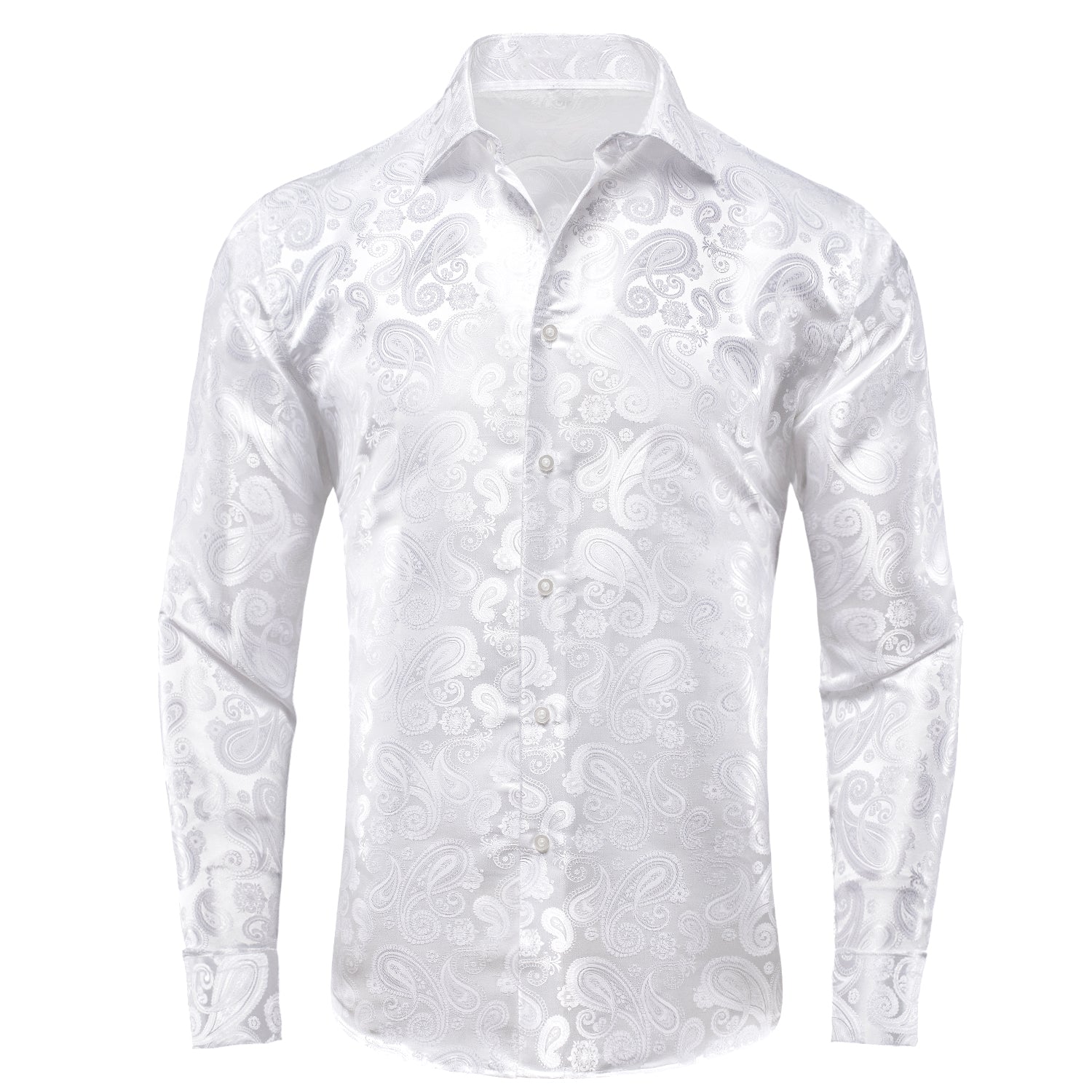 White Paisley Silk Men's Long Sleeve Shirt Casual