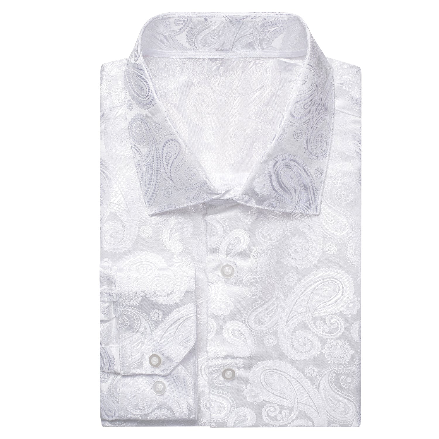 White Paisley Silk Men's Long Sleeve Shirt Casual