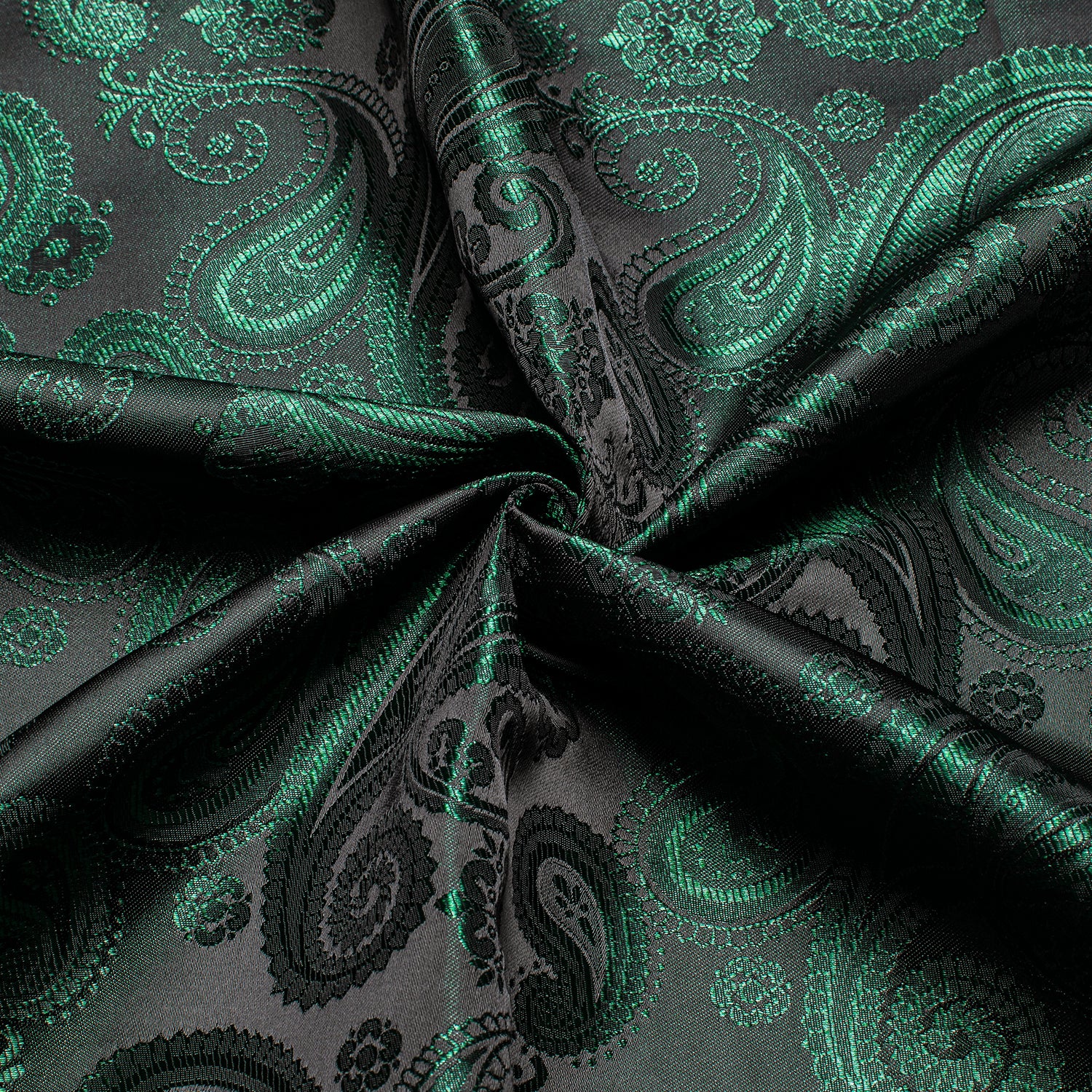 Emerald Green Black Paisley Silk Men's Long Sleeve Shirt Casual