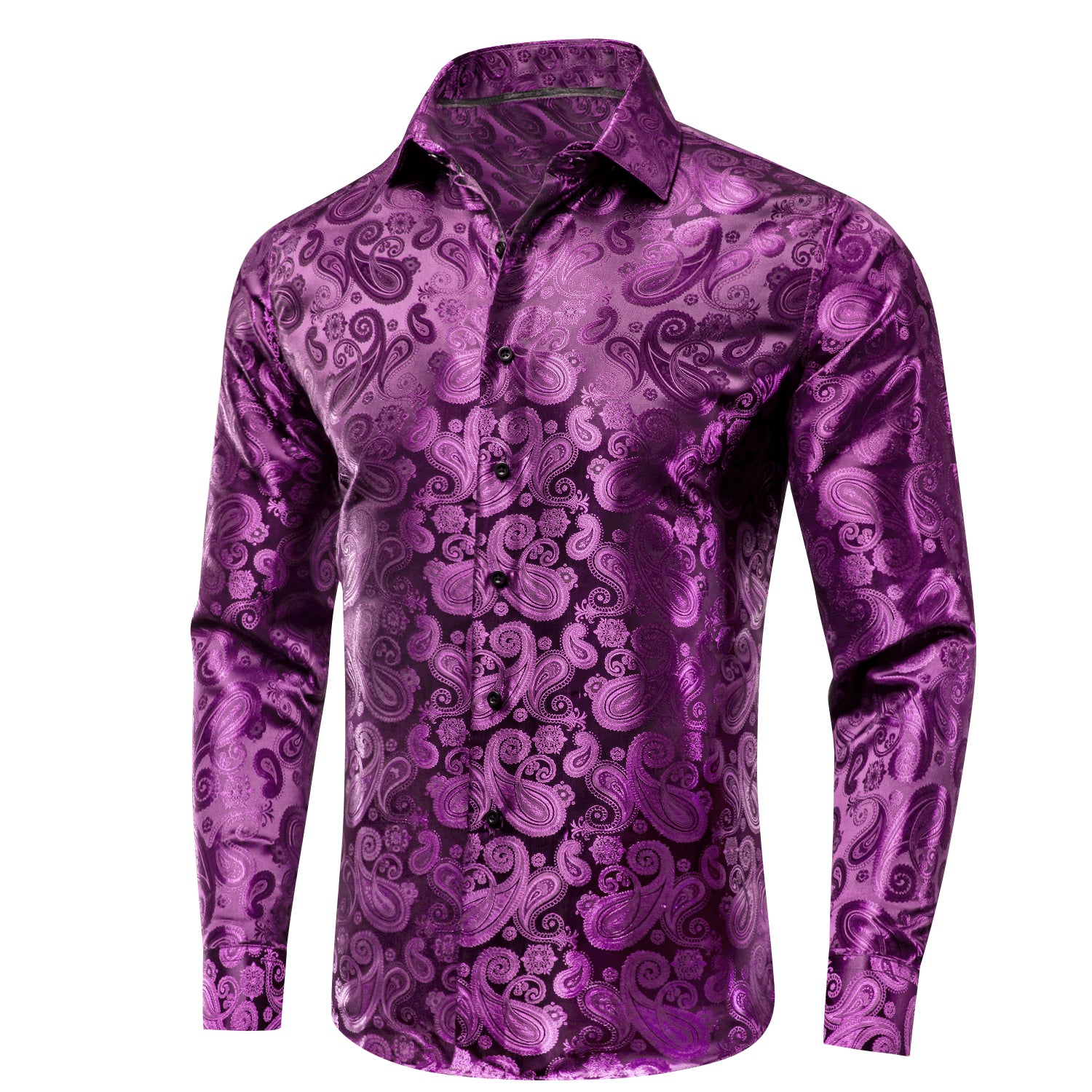 Purple Paisley Silk Men's Long Sleeve Shirt Casual