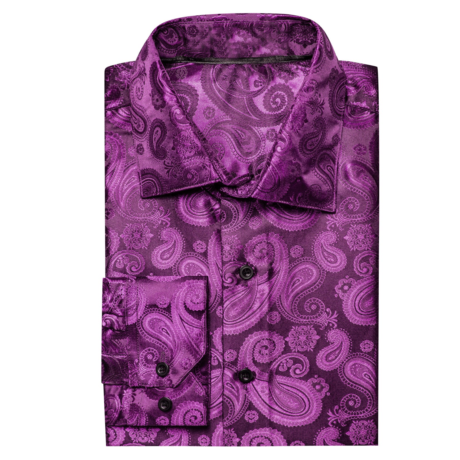 Purple Paisley Silk Men's Long Sleeve Shirt Casual
