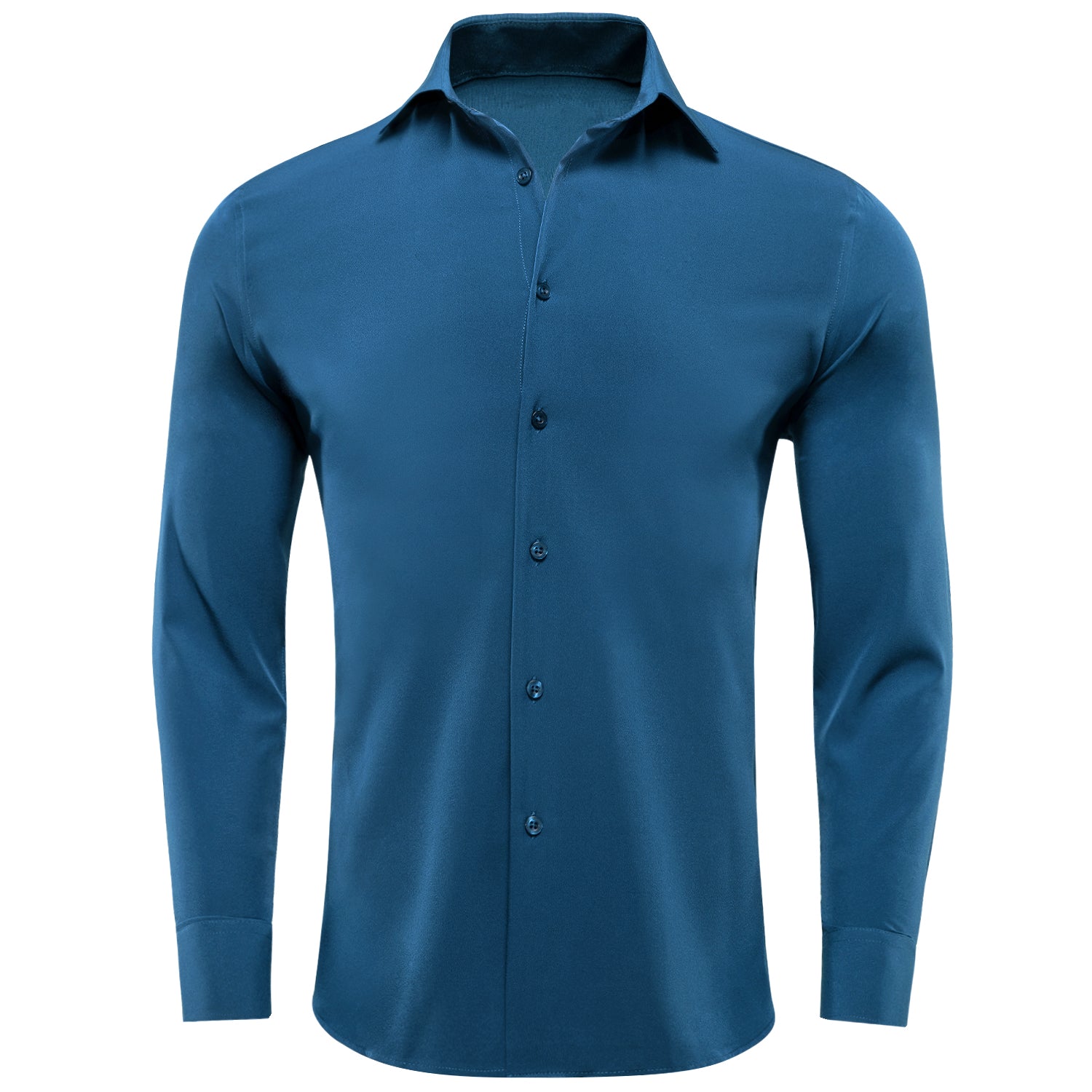Denim Blue Solid Stretch Men's Long Sleeve Shirt
