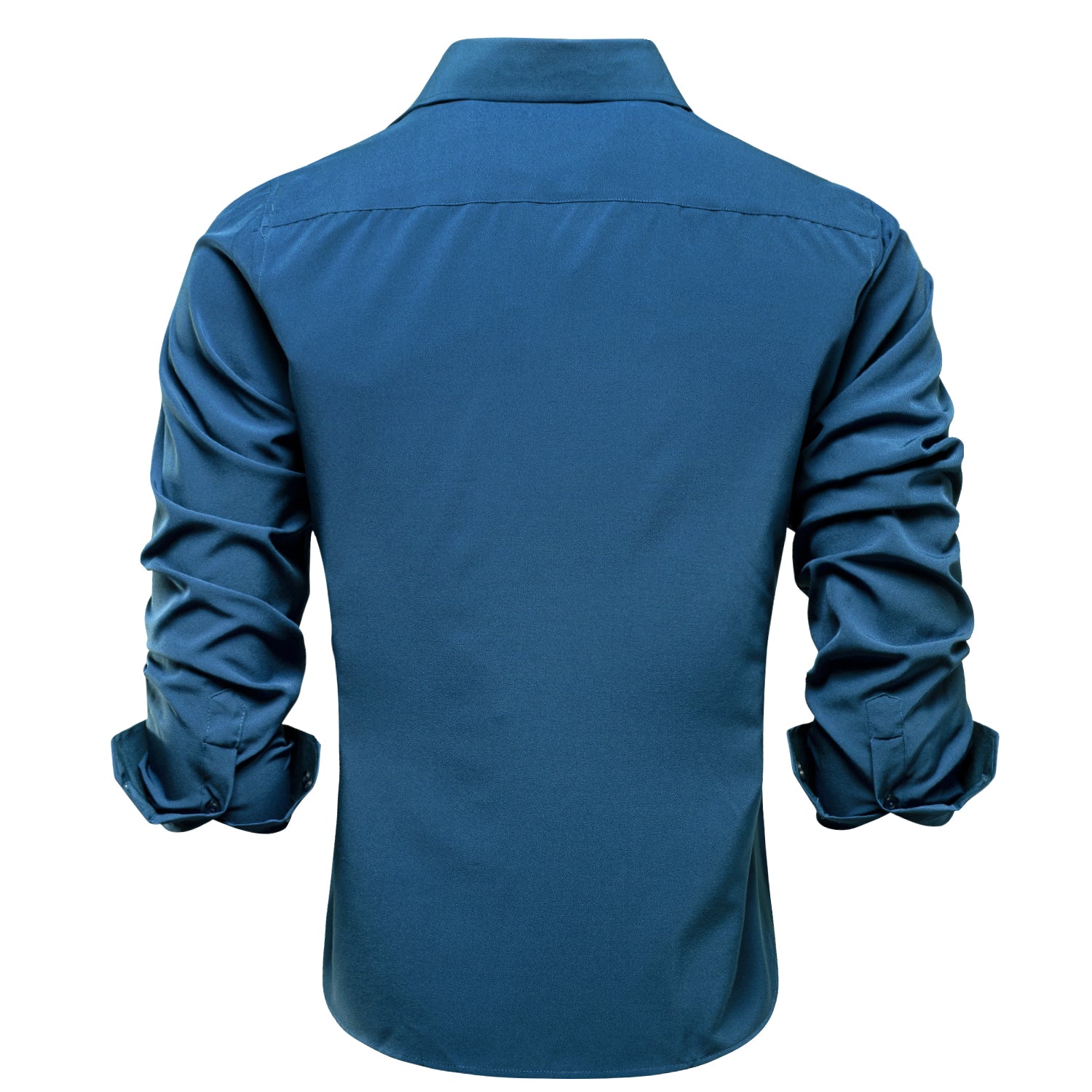 Denim Blue Solid Stretch Men's Long Sleeve Shirt
