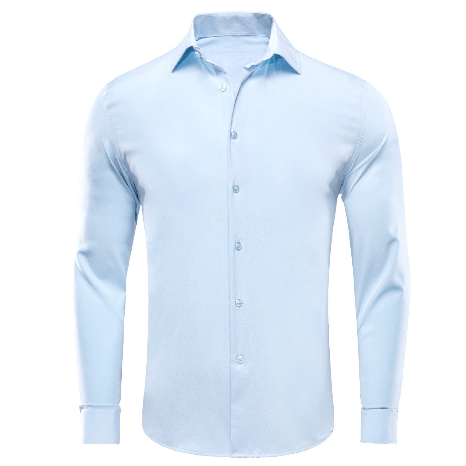 Light Blue Solid Stretch Men's Long Sleeve Shirt