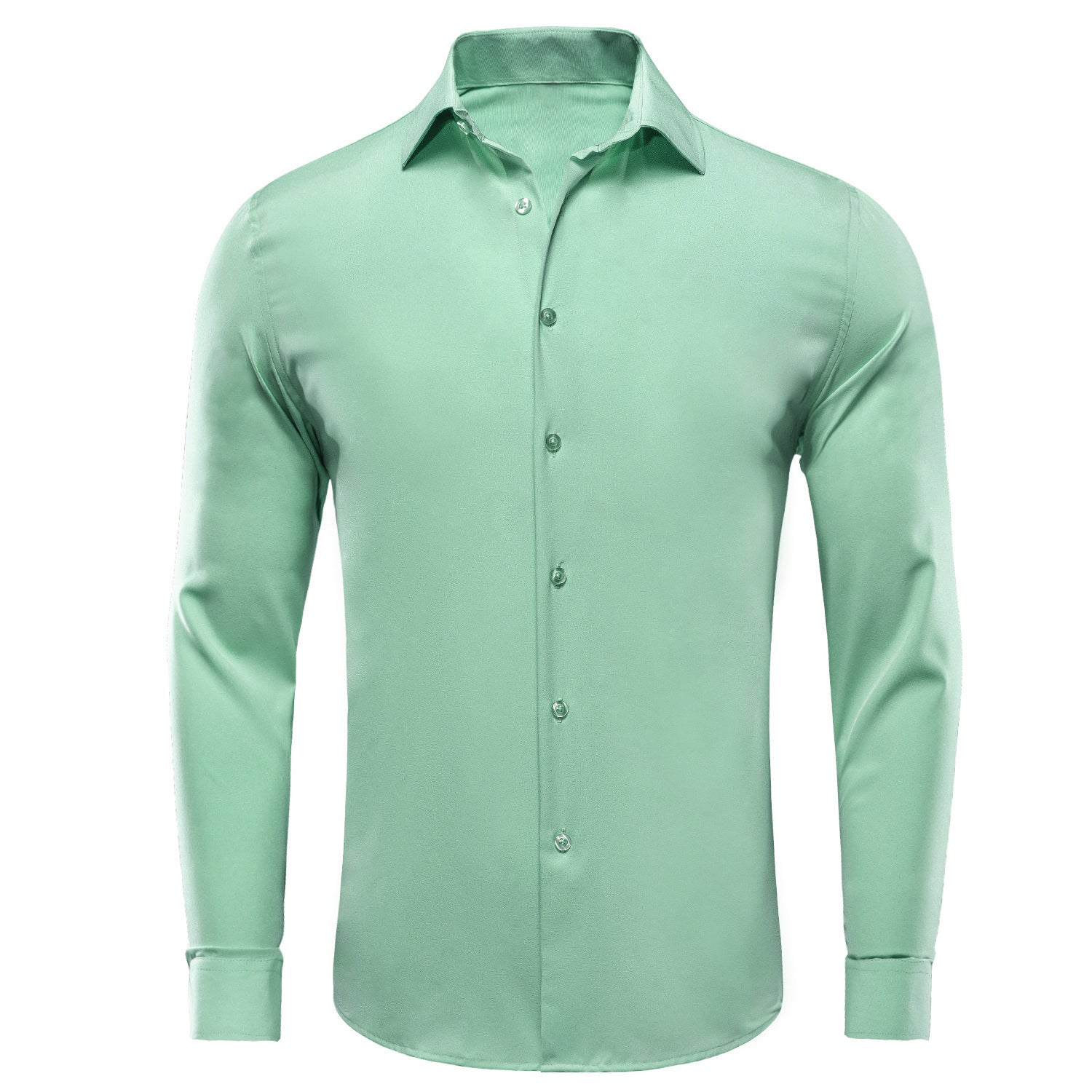Mint Green Solid Stretch Men's Long Sleeve Shirt